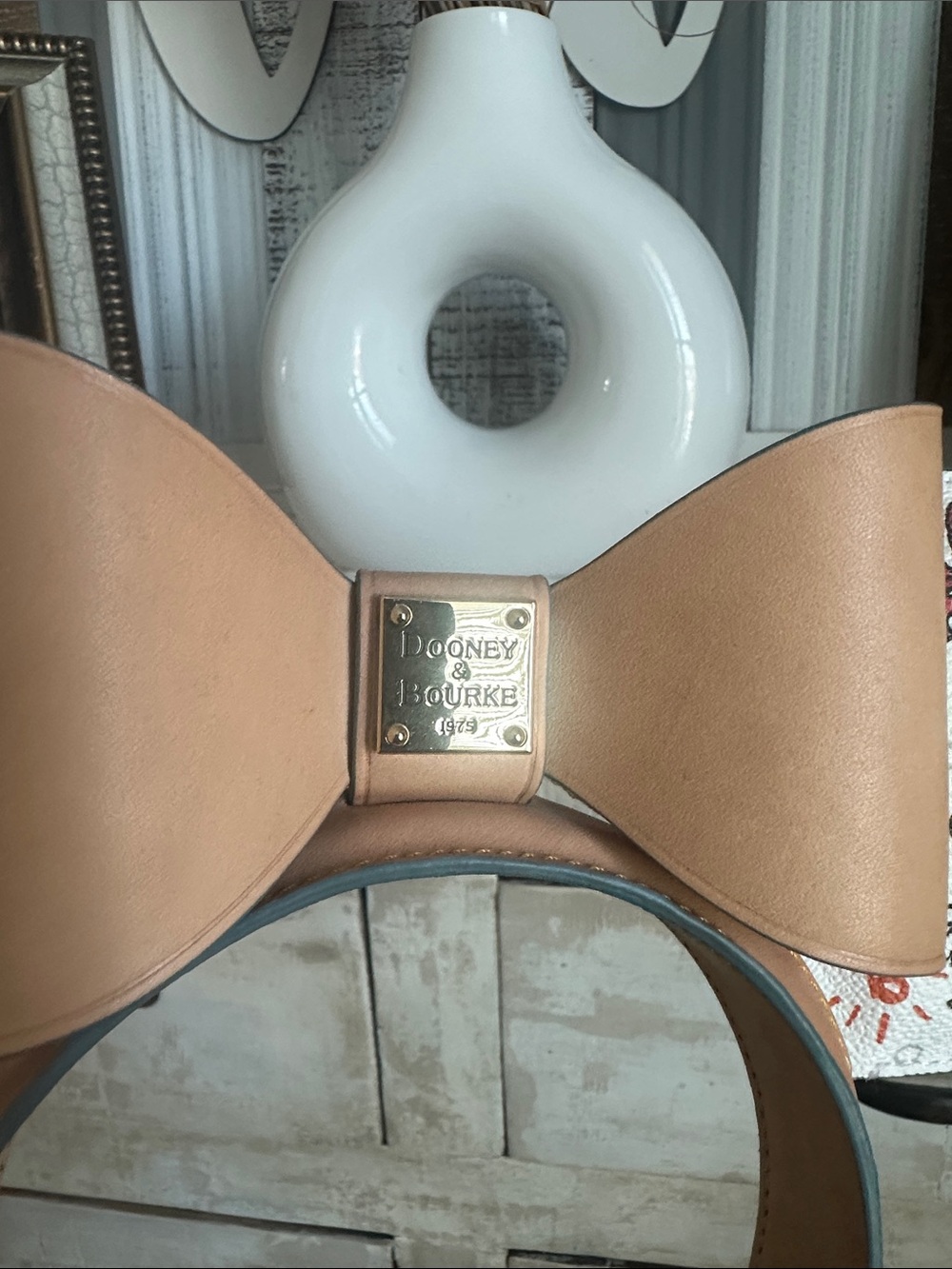Disney Dooney & Bourke Sketch  Tan Leather Bow Mickey & Minnie Ear Headband - Picture 5 of 7